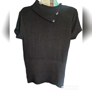Iz Byer Short Sleeve Black Split Mock Neck Top w/Button Details L/XL